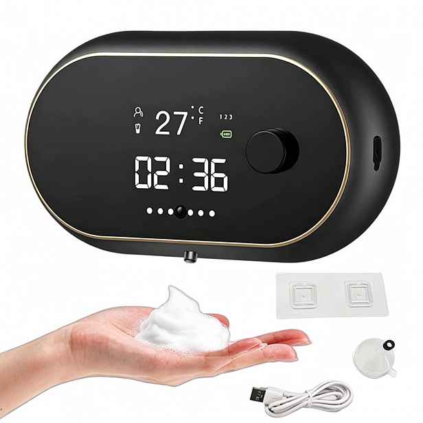 Premium Automatický Dávkovač pěny Hodiny Teplota nabíjení Usb Černá