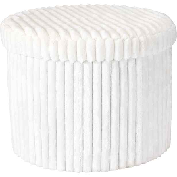 Taburet S Úložným Prostorem Kulatá Ø 43 cm x 32,5 cm Bílá Měkká Otevírací Pohovka