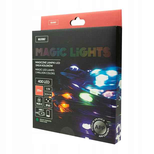 Ecolight světelný řetěz 20 m 400 led rgb 1 milion barev usb-c zelený