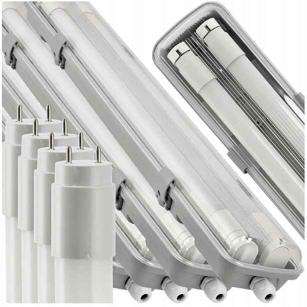 Hermetické svítidlo Lampa 60 cm 2x Led žárovky do garáže 6000K Sada 4x