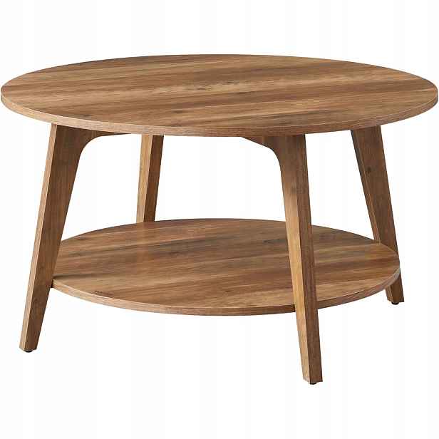 Kávový stolek kulatý 2-úrovňový 80 cm medově hnědý loftová lavice do obývacího pokoje Dub