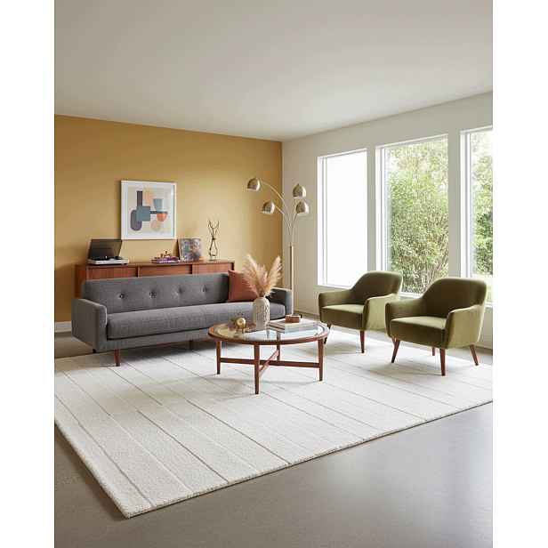 Koberec do obývacího pokoje krémový 190x300 cm 3D boucle moderní měkký s krátkým vlasem