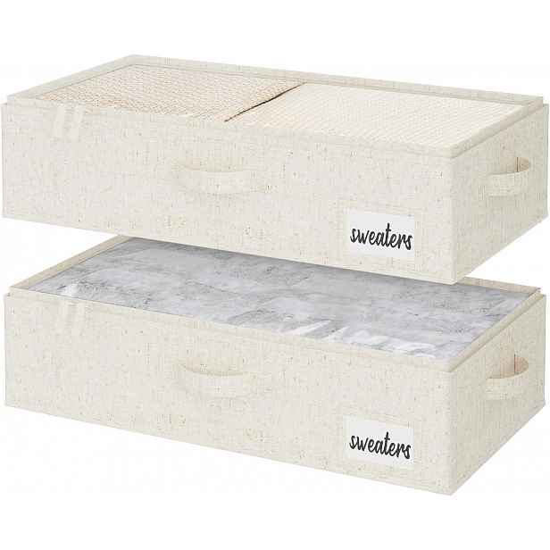 Úložné Boxy Pod Postel 2 Ks 60X32X13 CM Organizéry S Víkem Béžové