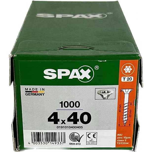 Univerzální vruty do dřeva 4 x 40 mm Spax Wirox Bit T-20 kužel 1000 ks