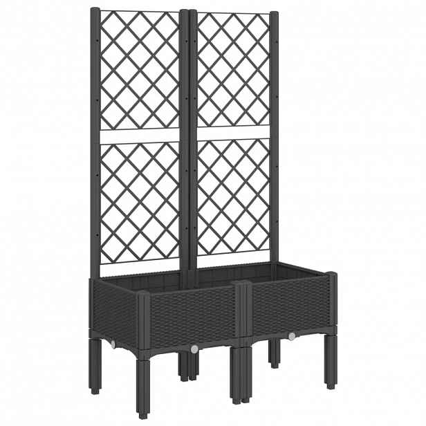 vidaXL Zahradní truhlík s treláží černý 80 x 40 x 142 cm PP
