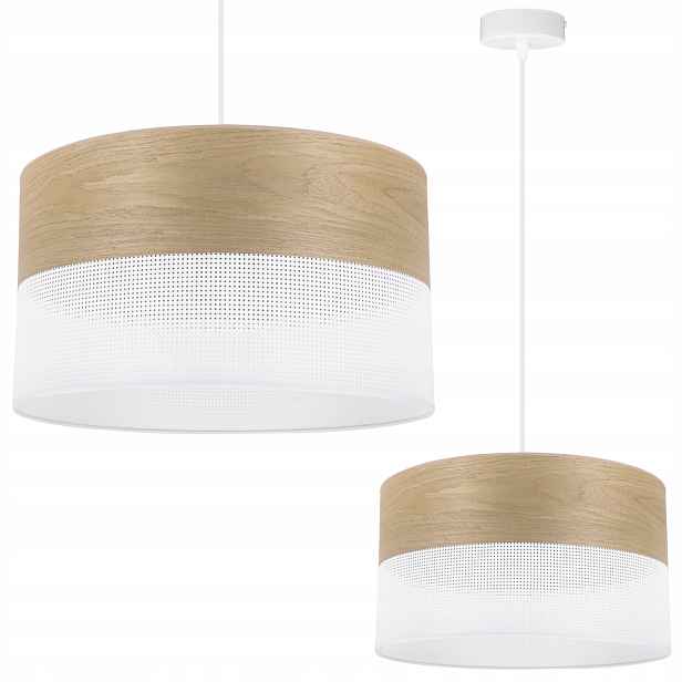 Závěsná Stropní Lampa Lustr Loft Bílý Stínidlo Zlatý Dub Dýha Dřevo