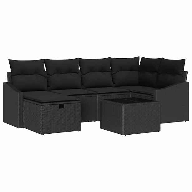 vidaXL Set pohovek s polštářem s úložištěm Černá polyratan