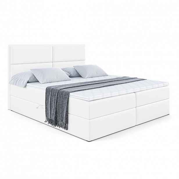ALTDECOR AMERICKÁ postel s matrací H4 a lamelovým roštem – AURA – 200 x 200 – H4 – vysoce lesklá bílá
