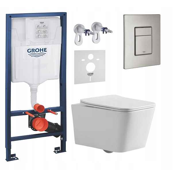 Podomítkový Wc set Grohe s mísou Bilovec a tlačítkem nerezová ocel matný