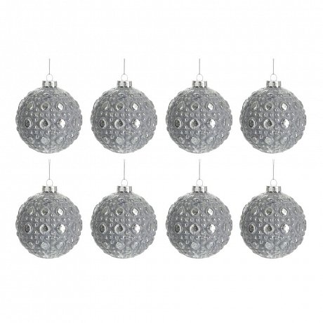 Sada 8 skleněných vánočních ozdob ve stříbrné barvě J-Line Bauble, ø 7,8 cm