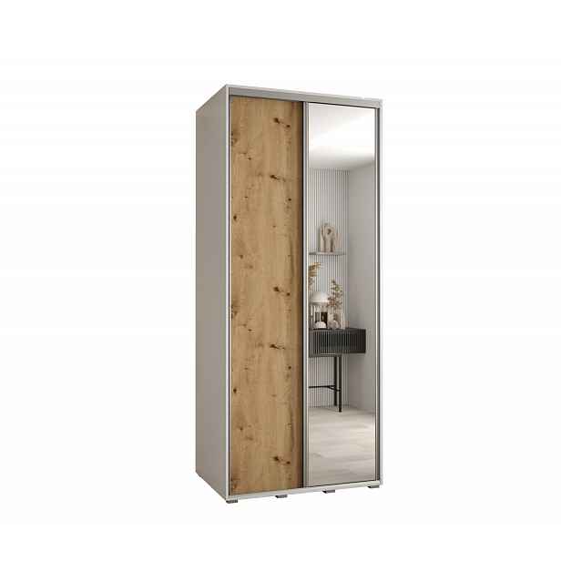 Šatní skříň YVONA 3 - 110/60 cm, bílá / dub artisan / stříbrná