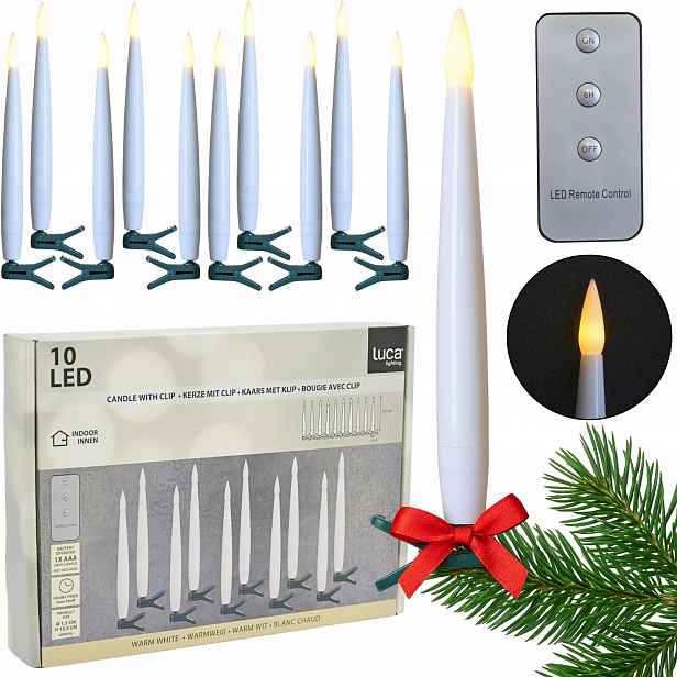 Vánoční Osvětlení Na Stromeček 10 Led Svíčky na Klip s Časovačem Pilot Teplé Bílé