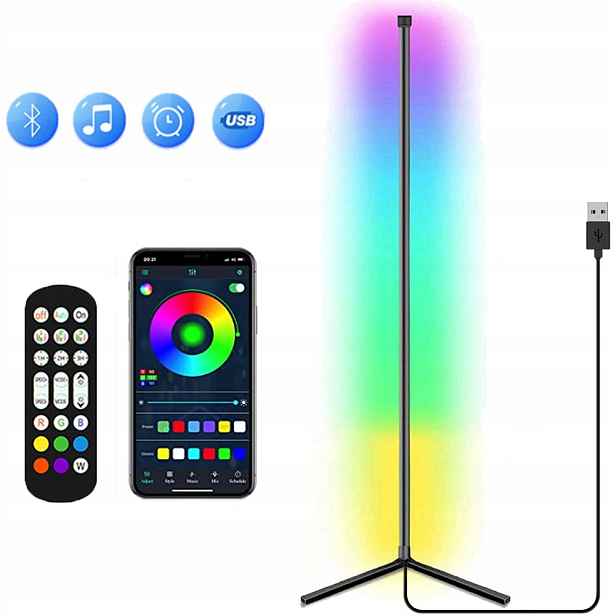 Vysoká Rohová Podlahová Lampa Stojící 160 cm Noční Lampa Led Rgb Dálkový Ovladač