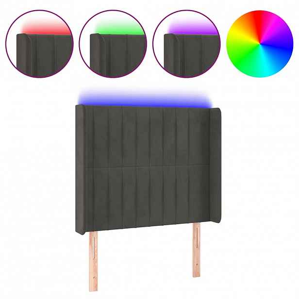 vidaXL Čelo postele s LED tmavě šedé 93 x 16 x 118/128 cm samet