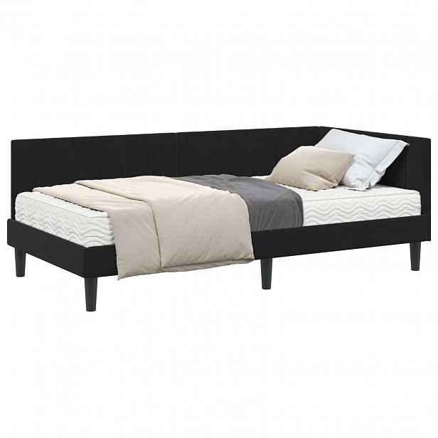 vidaXL Rohový rám postele s matrací 2 ks Černá 90 x 190 cm samet