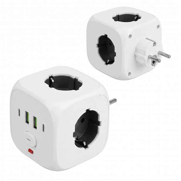 Kostka Rozbočka 7v1 Do Usb Zásuvky Prodlužovací Kabel T-rozdělovač Bílá