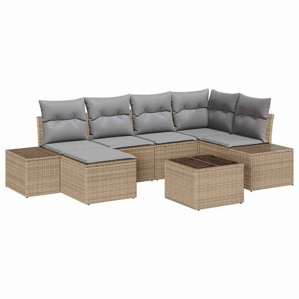 vidaXL Sada zahradních pohovek 7 ks Beige a šedá polyratan