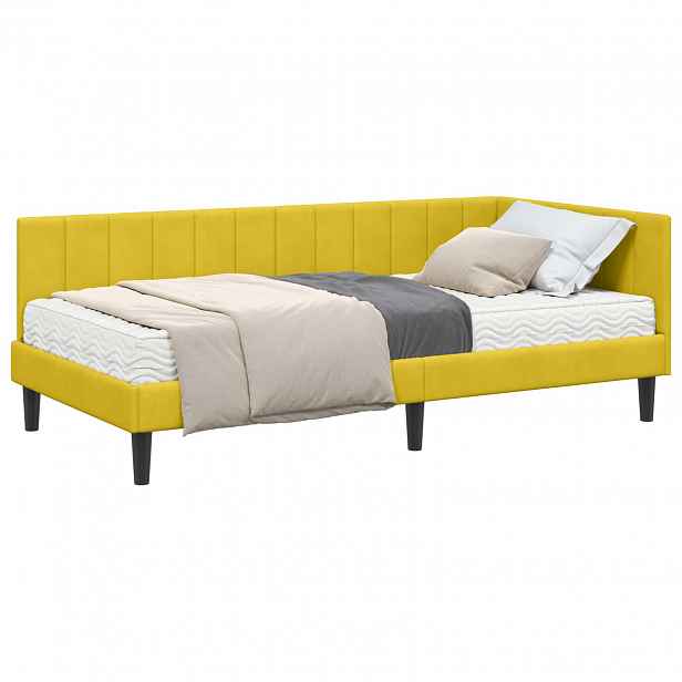 vidaXL Rohový rám postele s matrací 2 ks Žlutá 90 x 190 cm samet