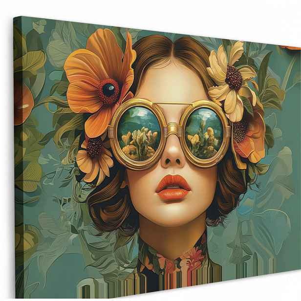 MuchoWow OBRAZ NA PLÁTNĚ Žena - Květiny - Motýli - Příroda - Vintage 60x40 cm