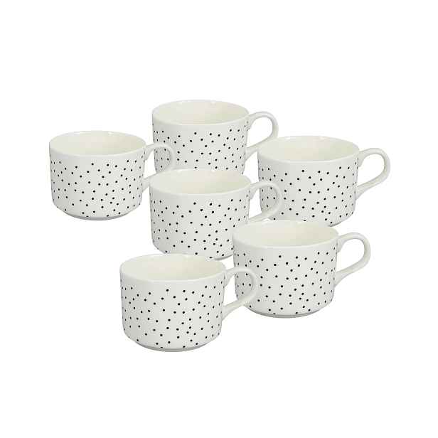 Set 6ks Porcelánový šálek Modern Dots 150 ml černé puntíky, by inspire
