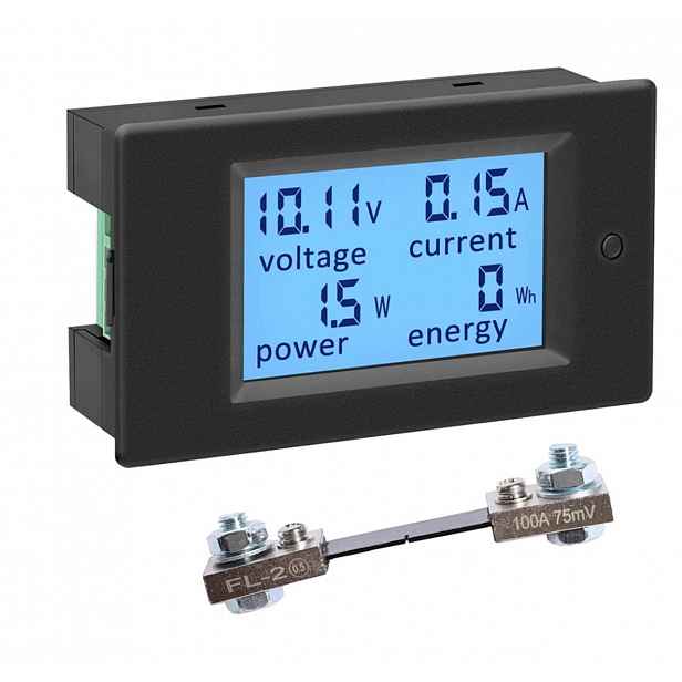Digitální měřič výkonu DC 6,5-100 V 100 A LCD s ampérmetrem a bočníkem
