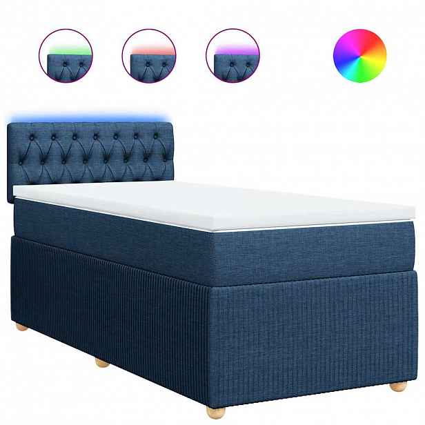 vidaXL Box spring postel s matrací modrá 90x190 cm textil