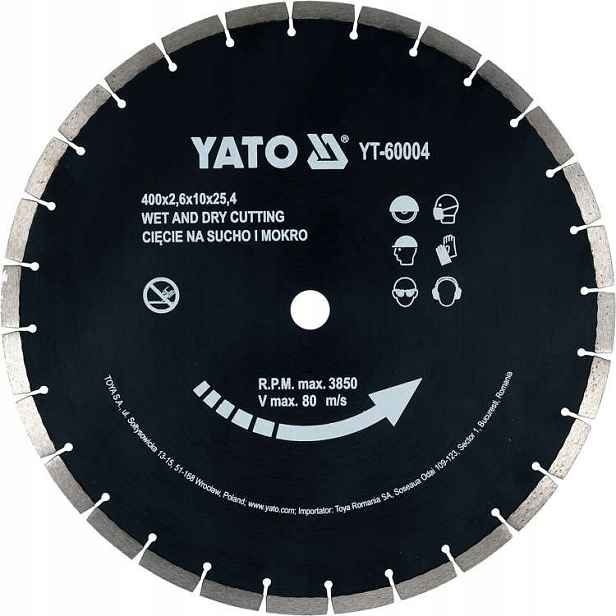 Diamantový kotouč Yato 400 mm pro betonu 25,4 mm, řezací kotouč YT-60004