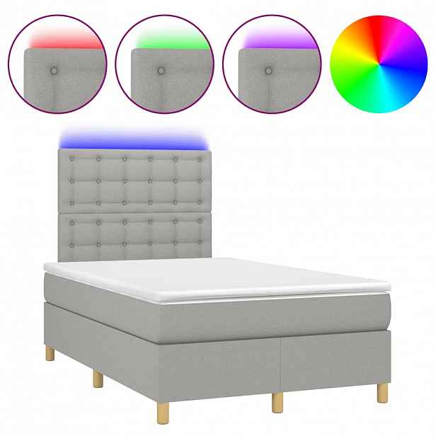 vidaXL Box spring postel s matrací a LED světle šedá 120x190 cm textil