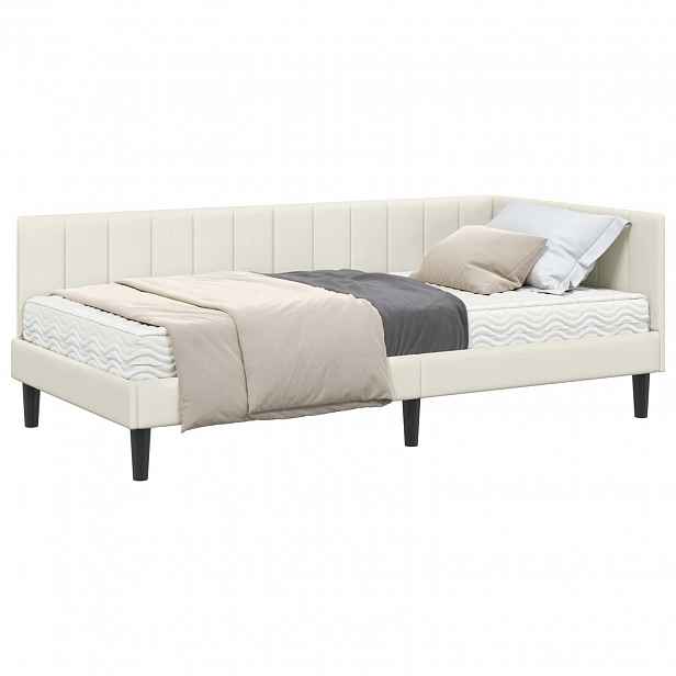 vidaXL Rohový rám postele s matrací 2 ks Krémová 90 x 190 cm samet