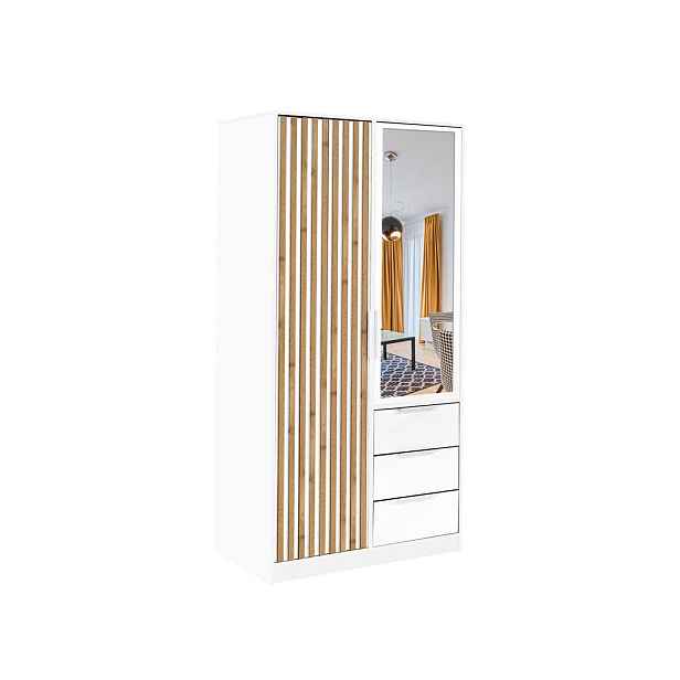 MASSENO ŠATNÍ SKŘÍŇ S OTOČNÝMI DVEŘMI GAREN, 100/200/57,5 cm 2dveřová se zrcadlem, bílá