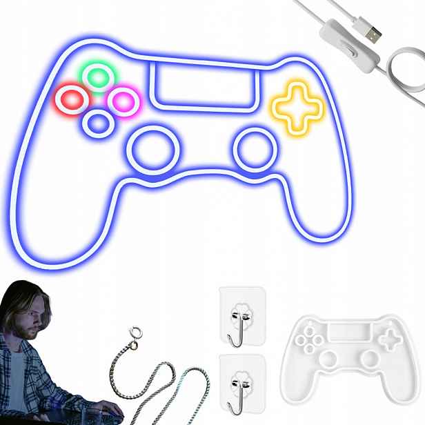 Neon Led Gamepad S Funkcí Stmívače, Beztopná Noční Lampa Usb