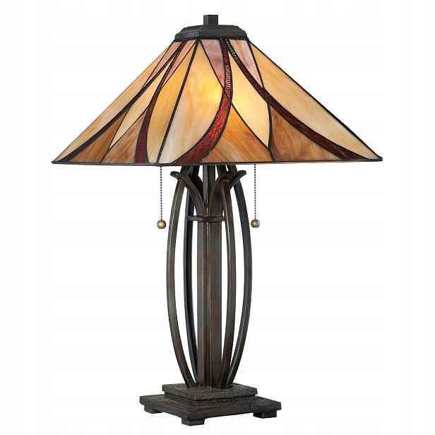 Stolní vitrážová lampa hnědá Tiffany Art Deco Asheville E27 60W Quoizelw