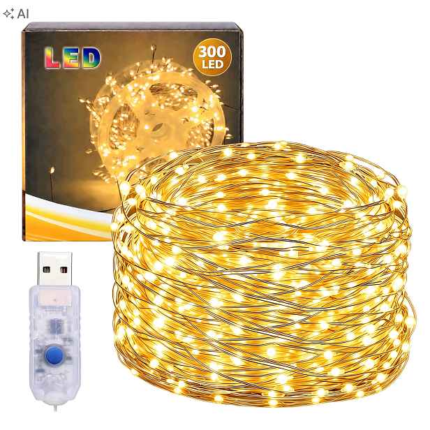 Led světla na drátku Usb 300 Led 9 m Vánoční Osvětlení Na Stromeček na drátku Teplé