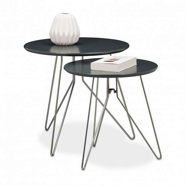 Relaxdays PŘÍRUČNÍ STOLEK Dřevodekor Niklová 2dílný-Set MDF kov 48 cm