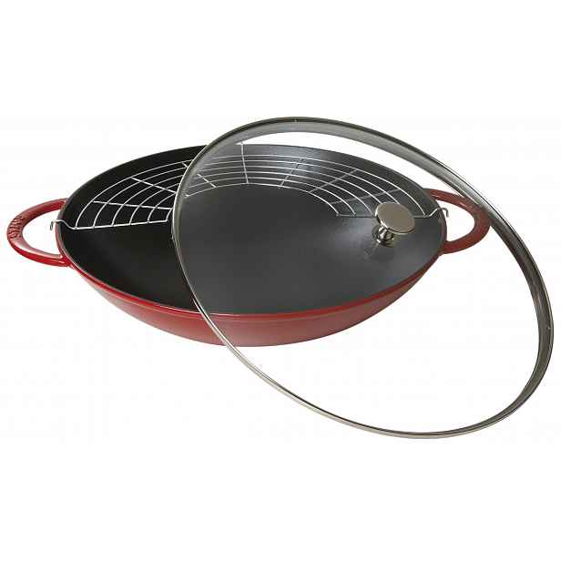 Staub Litinový wok se skleněnou poklicí, 37 cm, višňová 1313906