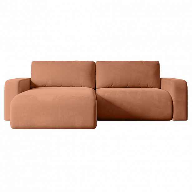 ALTDECOR ROHOVÁ SEDACÍ SOUPRAVA s funkcí lůžka a úložným prostorem KLEEA-L – 247 × 143 × 83 cm, korálový velur