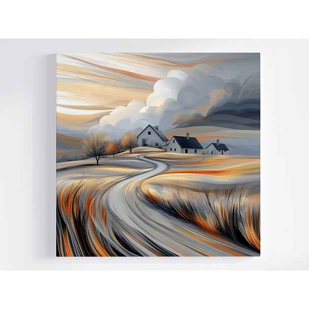 Obraz Na Plátně Canvas Krajina Vesnice Pole Domy Nebe Mraky 50x50