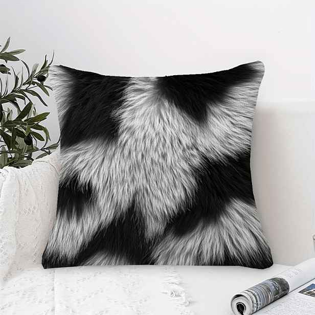 TEMU 1ks Černobílý potah na polštář s imitací kožešiny, 45,72x45,72cm, se zipem, pratelný v pračce, polyesterový plyšový potah na polštář, vhodný pro