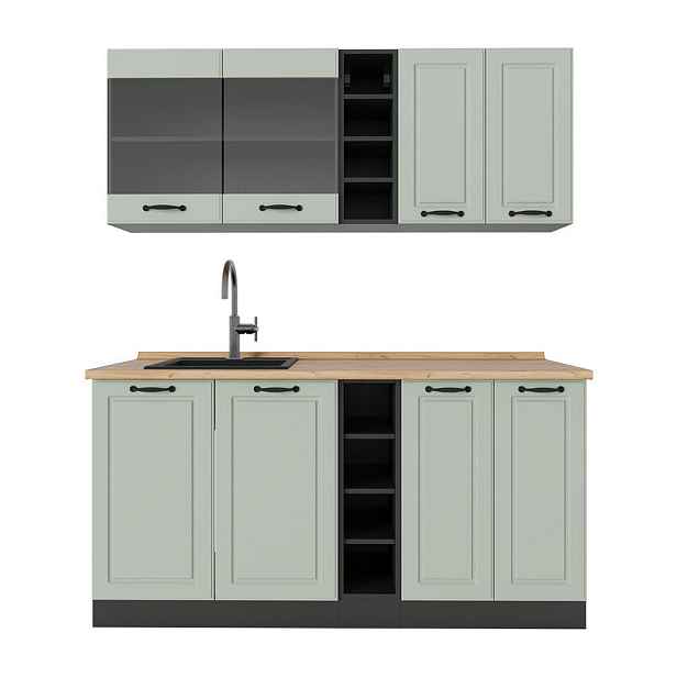 Vicco JEDNOTKOVÁ KUCHYNĚ R-Line, Mint venkovský dům/Antracit, 160 cm pracovná doska Dub Goldkraft