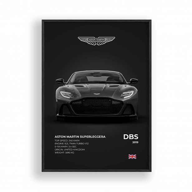 Obraz Aston Martin Dbs Superleggera Plakát Rámeček Dřevěný Černý 30x42 cm