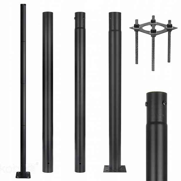 Skládací osvětlovací sloupek pro pouliční lampy Sg 4 m Fi 60 mm Kotvící Kolík Černá