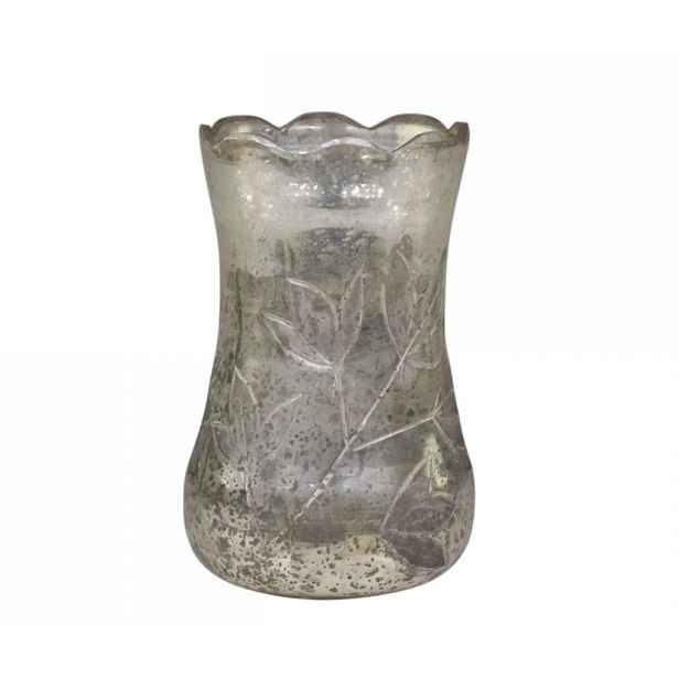 Stříbrná antik skleněná dekorační vázička Gria - Ø 9*14cm Chic Antique