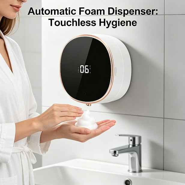 TEMU Automatický dávkovač mycího mlužiny, bezdotykový nástěnný dávkovač s LED displejem, 3 úrovně nastavení koncentrace pěny, 280 ml dobíjecí