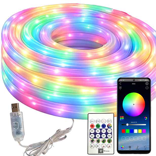 Neon Rgbic 360° Led Bluetooth Páska 10 M, Aplikace Dálkový Ovladač, Usb Flexibilní