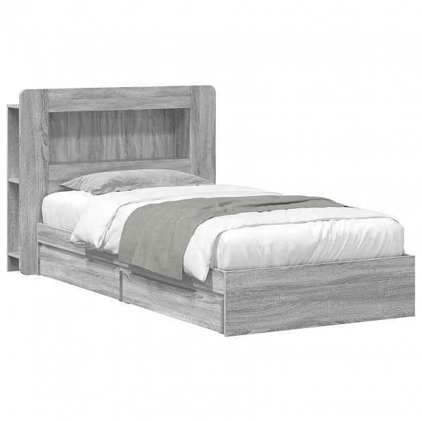 vidaXL Rám postele s úložným prostorem s čelo Šedý Sonoma 75 x 190 cm