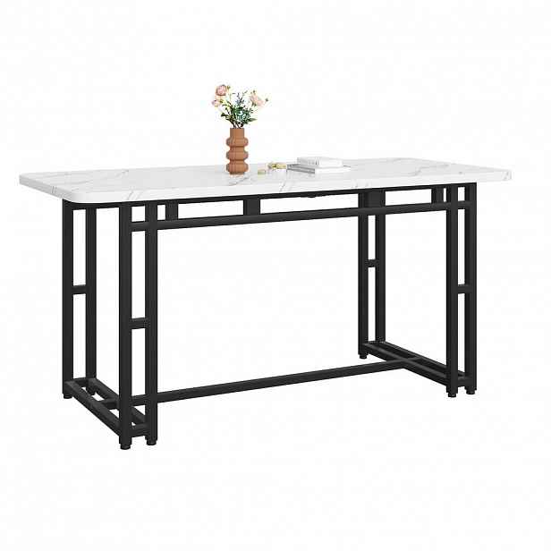 Redom JÍDELNÍ stůl 140/80 cm z MDF s černými kovovými nohami, moderní lehký luxus, Černá/Bílá