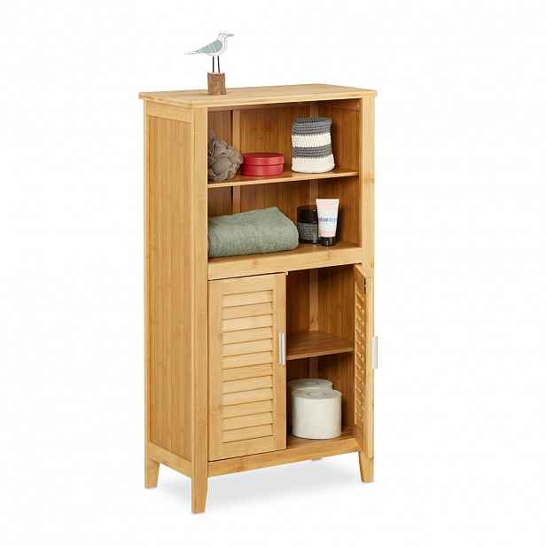 Relaxdays KOUPELNOVÁ SKŘÍŇKA Přírodní bambus lamelová dvířka 92 cm