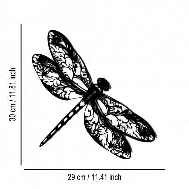 TEMU 1 ks Velká kovová dekorace na zeď ve tvaru vážky - Černé železo, moderní horizontální/vertikální závěsný design křídel, složitý dutý křídel,
