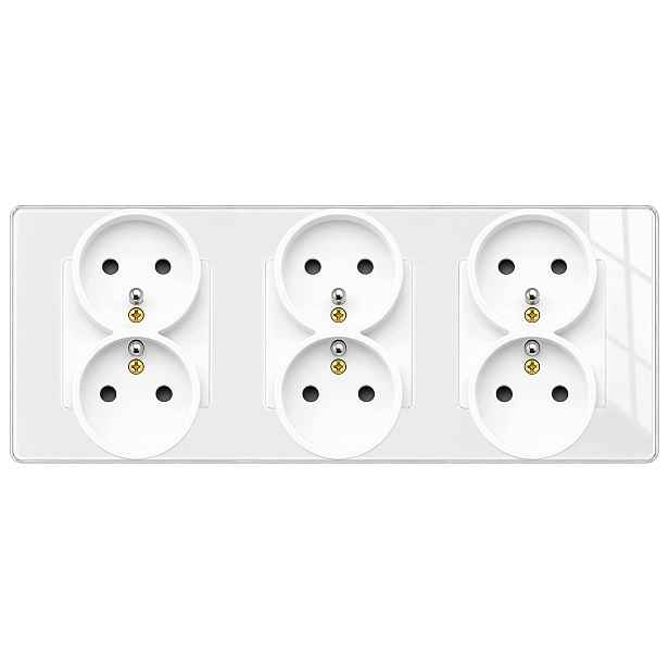 Trojitá zásuvka z bílého skla s uzemněním 6x230V Nuri B-Line