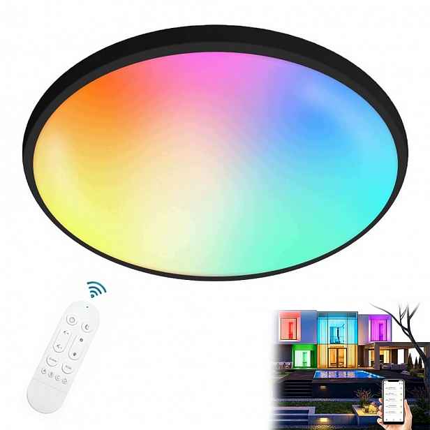 Lampa Stropní Svítidlo Led Rgb Černá Cct 2700K-6500K Wifi Dálkový Ovladač Rf Aplikace